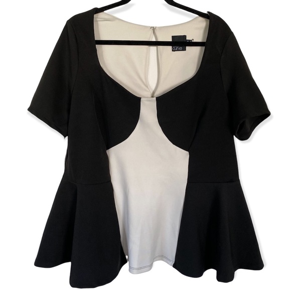 ASOS Curve Tops - ASOS Curve Black and White Colorblock Peplum Top Plus Size US 18 / UK 22